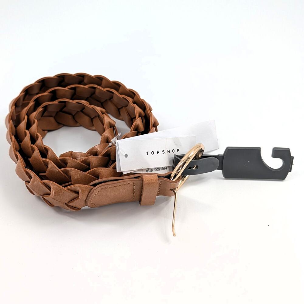 Womens Tan Woven Faux Leather Belt Size S/M